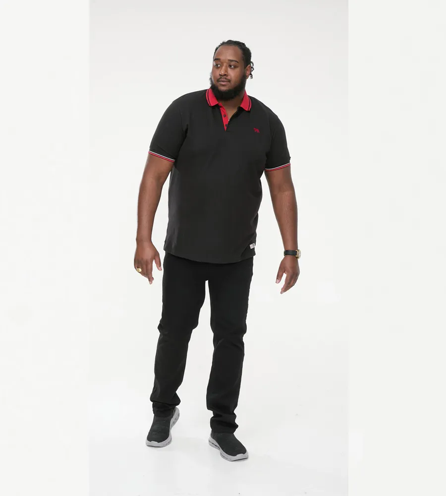 D555 Big Mens Black Pique Polo Shirt With Cuff and Collar Tipping (CHESTER)